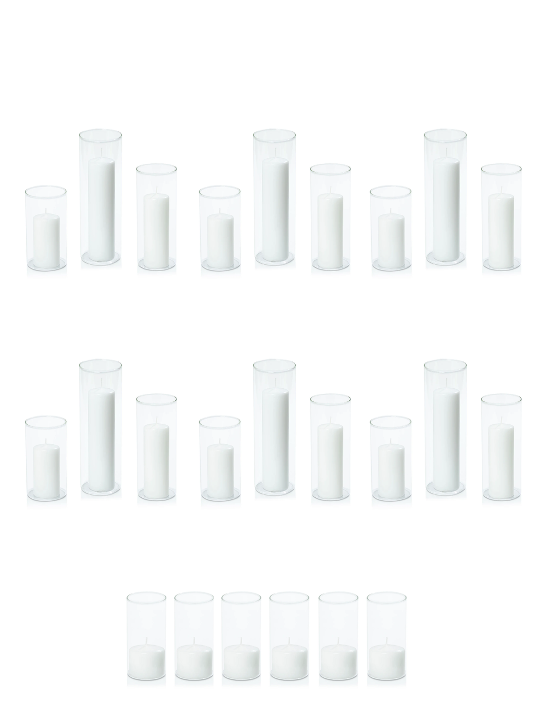 White Event Pillar Candles & Glass Wedding Bundle - Medium