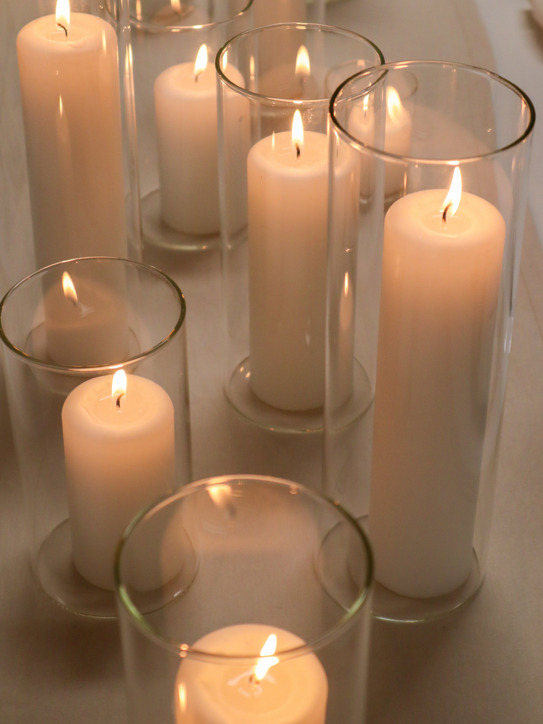 White Event Pillar Candles & Glass Wedding Bundle - Medium