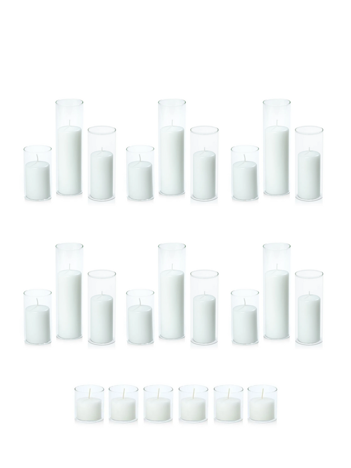 White Event Pillar Candles & Glass Wedding Bundle - Small