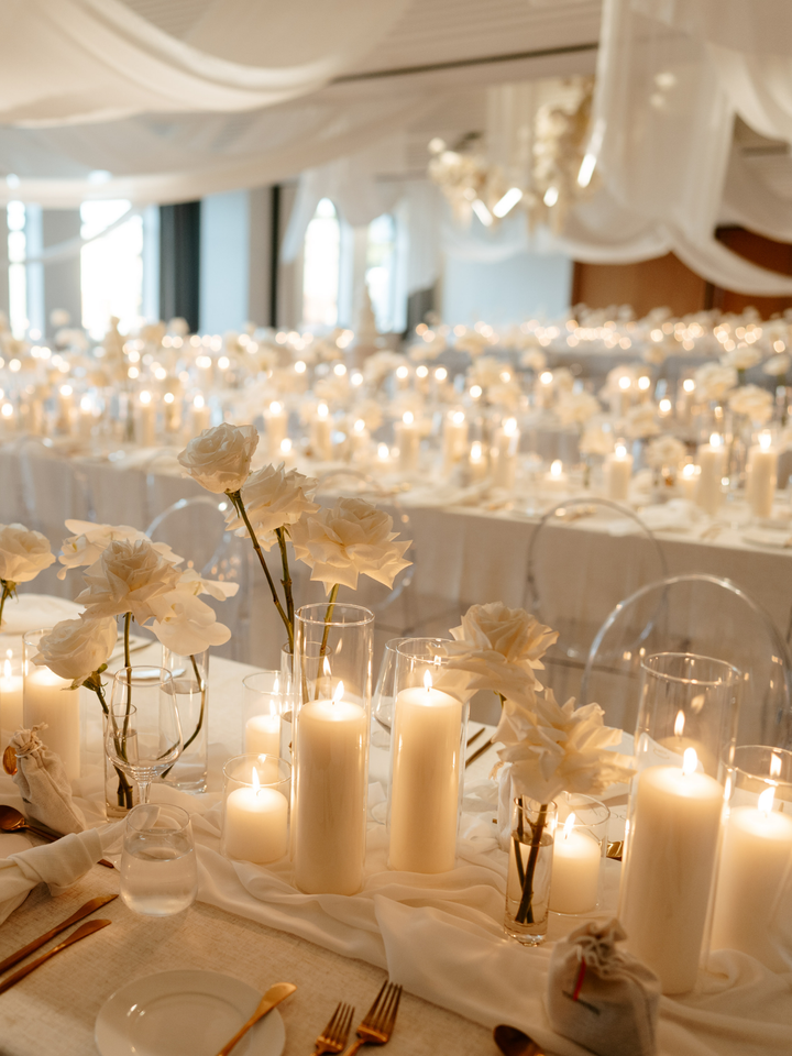 White Event Pillar Candles & Glass Wedding Bundle - Small