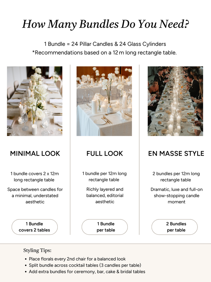 White Event Pillar Candles & Glass Wedding Bundle - Large