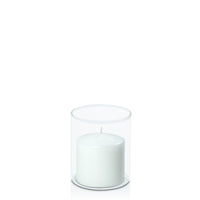 White 7cm x 7cm Event Pillar in 10cm x 12cm Glass