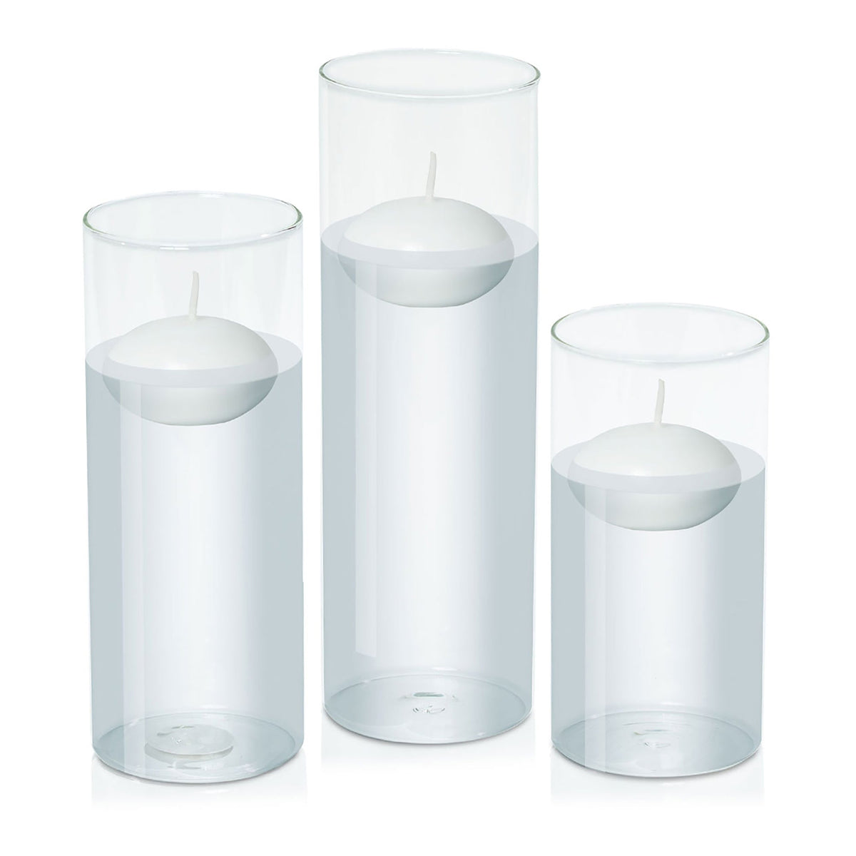 White 8cm Event Floating Candle in 10cm Glass, Lg - Set of 6