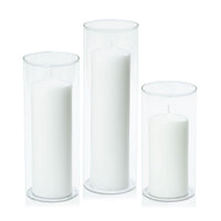 White 7cm Event Pillar in 10cm Glass, Lg - Set of 6