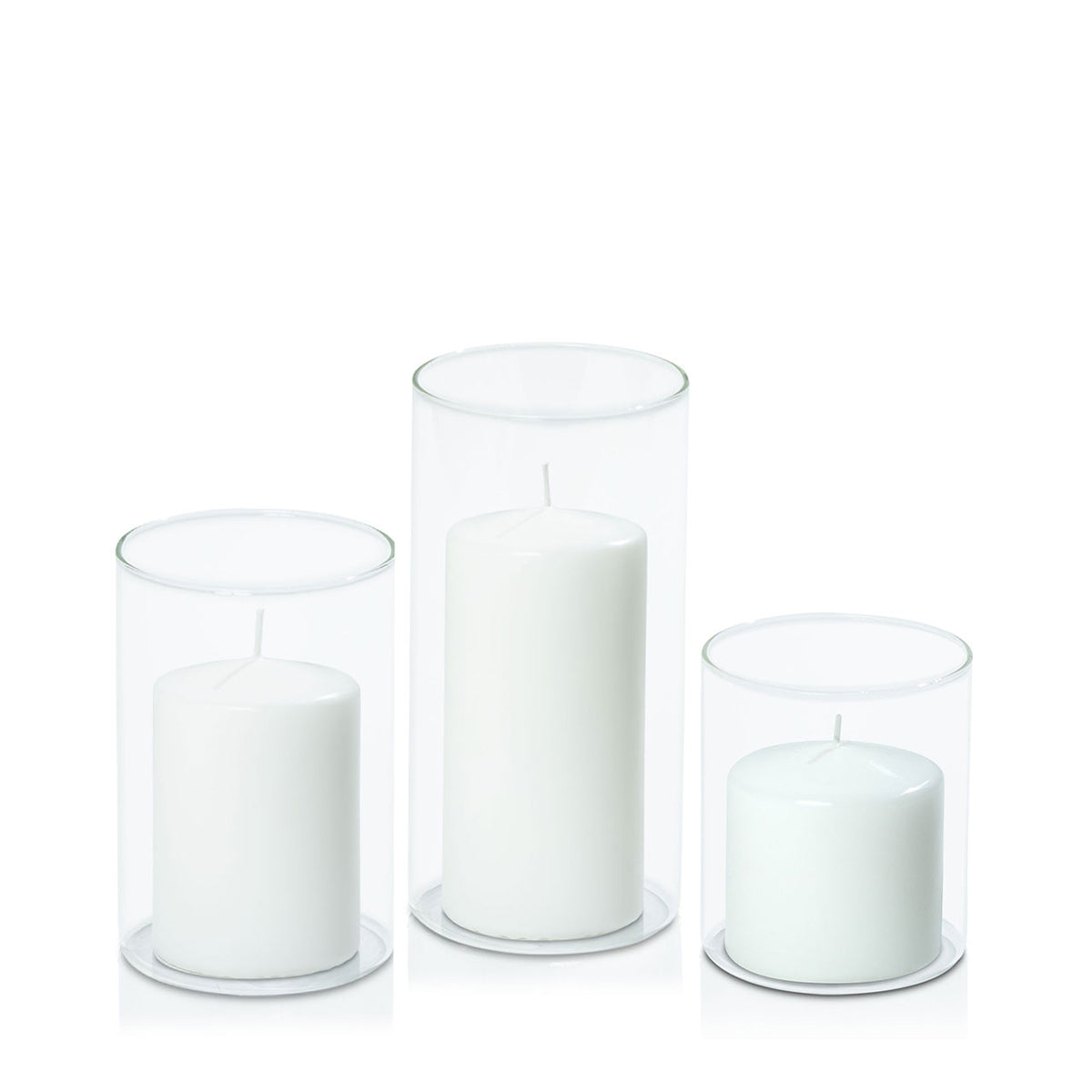 White 7cm Event Pillar in 10cm Glass Set - Sm Pack of 1