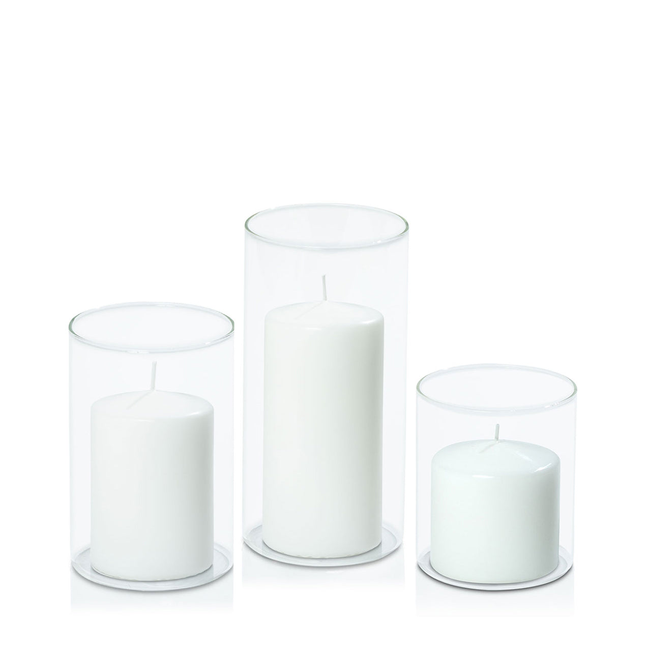 White 7cm Event Pillar in 10cm Glass Set - Sm Pack of 1