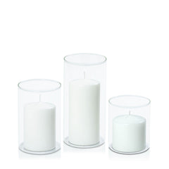 White 7cm Event Pillar in 10cm Glass Set - Sm Pack of 1