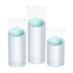 Pastel Teal 7.5cm Floating Candle in 10cm Glass Set - Lg Pack of 1