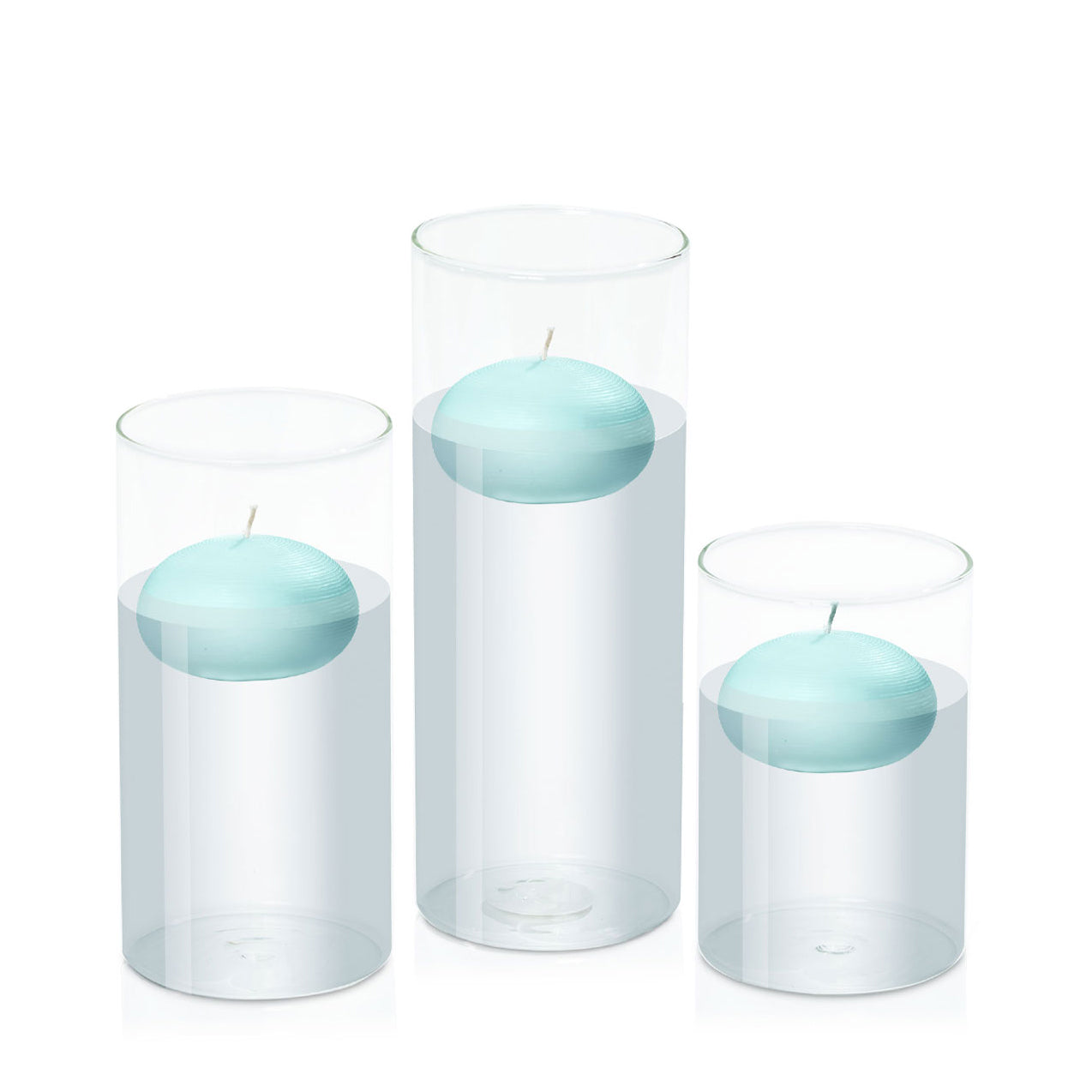 Pastel Teal 7.5cm Floating Candle in 10cm Glass Set - Med Pack of 1
