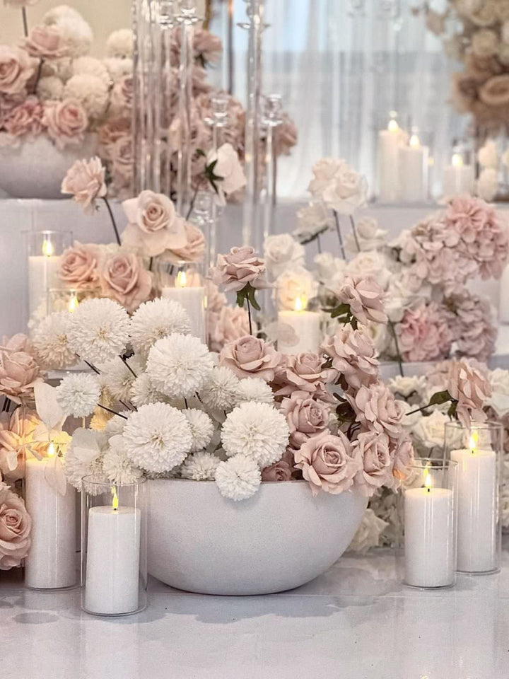 Black 8cm LED Pillar in 10cm Glass, Med - Set of 6