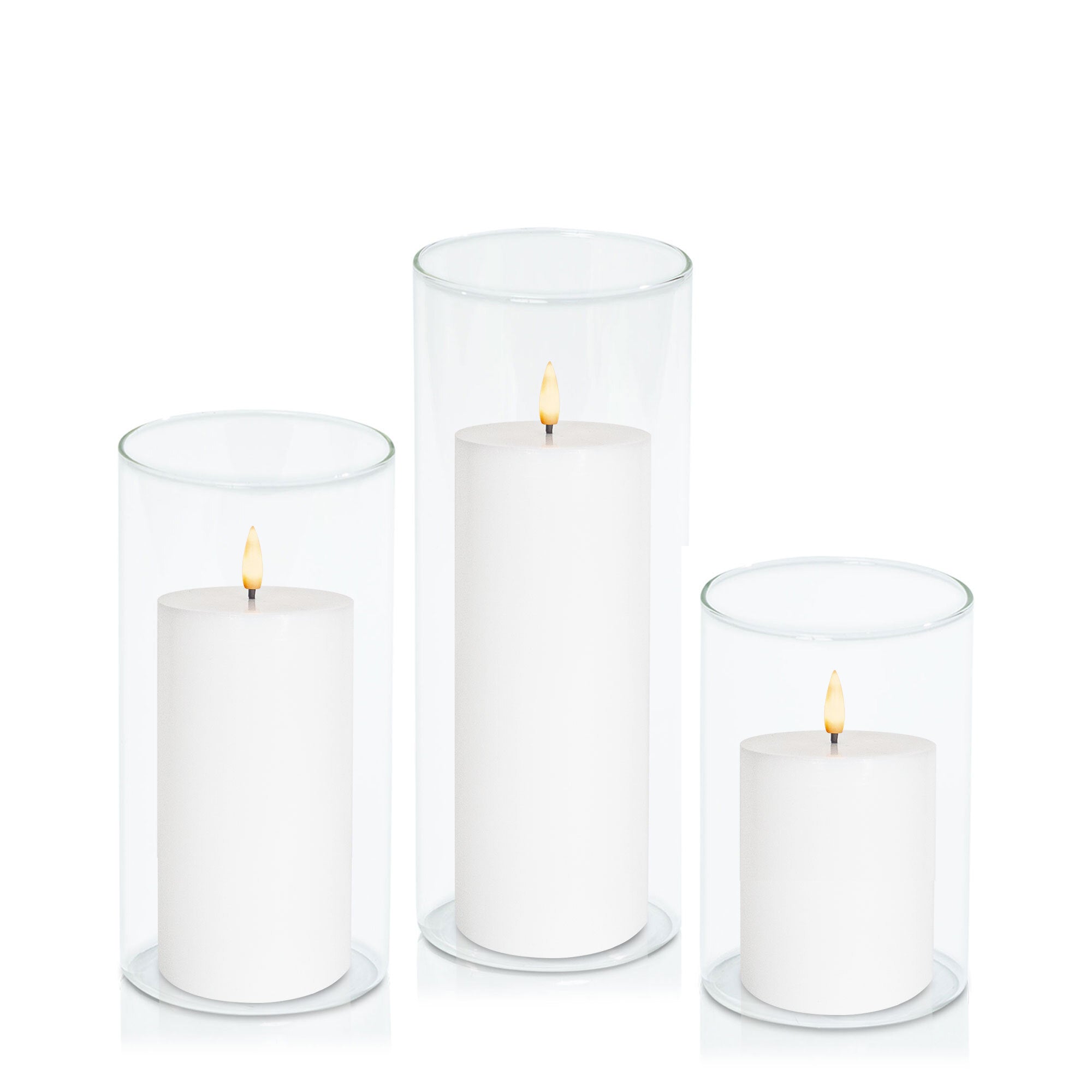 White 8cm LED Pillar in 10cm Glass Set - Med Pack of 1