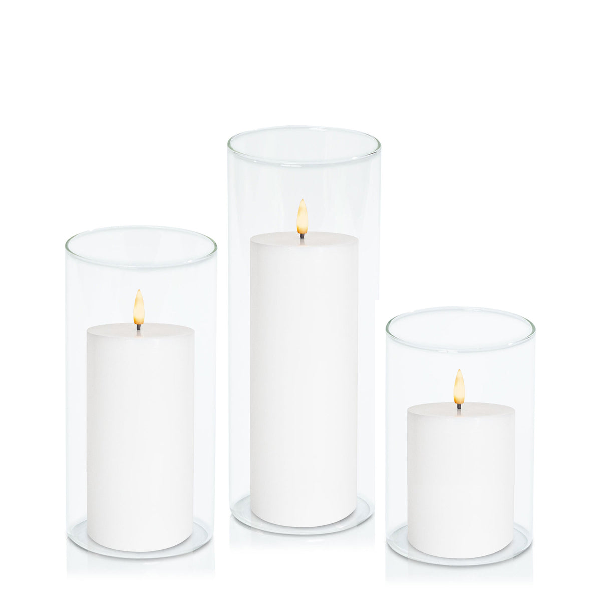 White 8cm LED Pillar in 10cm Glass Set - Med Pack of 1