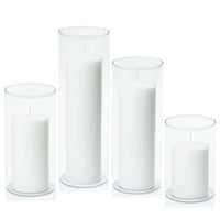 White 7cm Event Pillar in 10cm Glass Set - Med