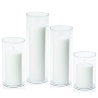 White 7cm Event Pillar in 10cm Glass, Med - Set of 6