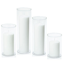 White 7cm Event Pillar in 10cm Glass, Med - Set of 6