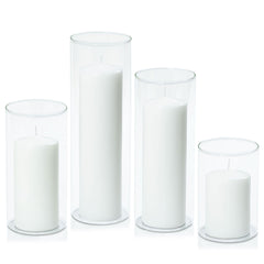 White 7cm Event Pillar in 10cm Glass Set - Med Pack of 1