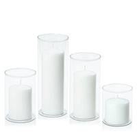 White 7cm Event Pillar in 10cm Glass Set - Sm