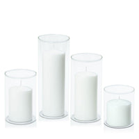 White 7cm Event Pillar in 10cm Glass, Sm - Set of 6