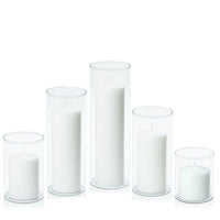 White 7cm Event Pillar in 10cm Glass Set - Sm