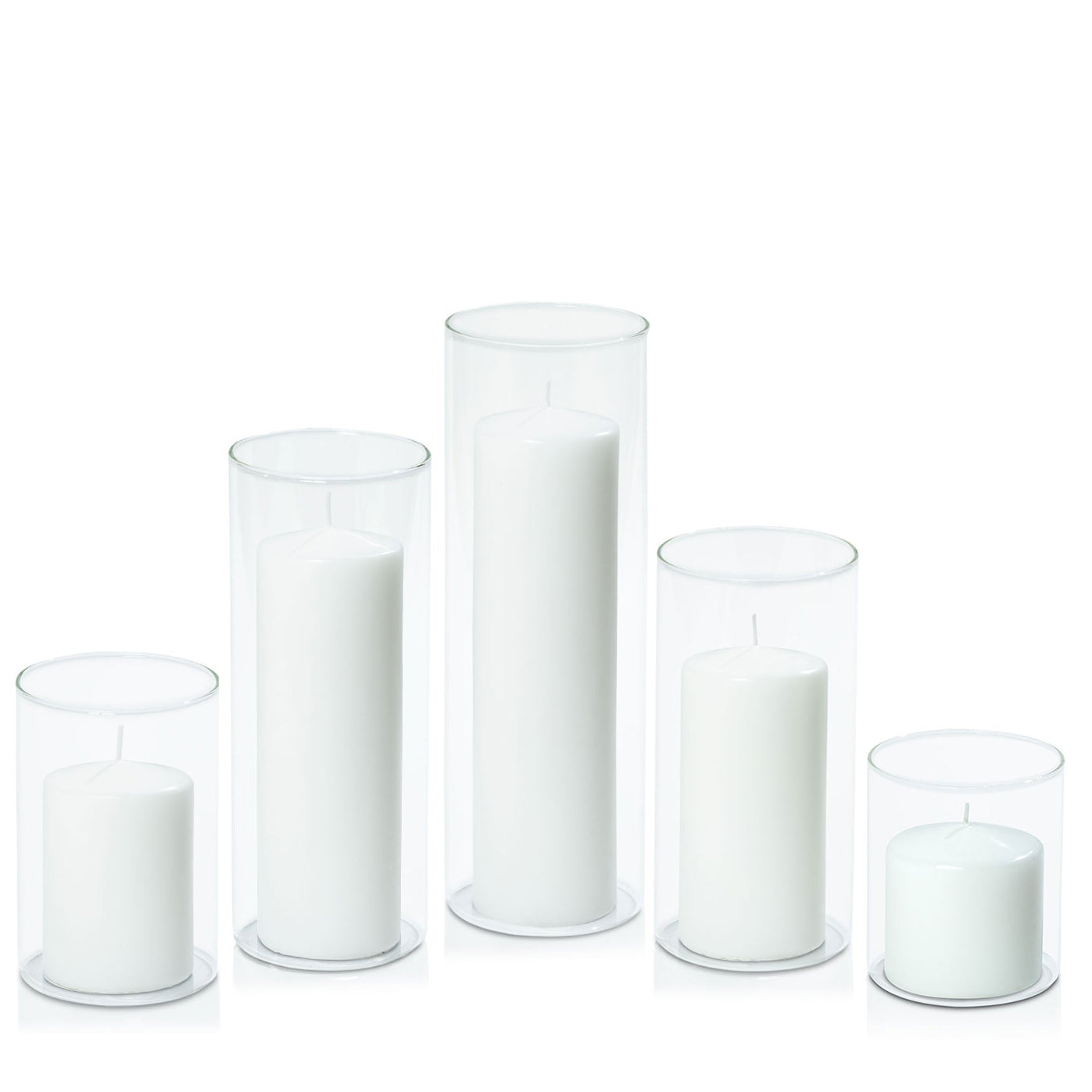 White 7cm Event Pillar in 10cm Glass, Sm - Set of 6
