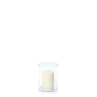 Ivory 5cm x 7.5cm Pillar in 8cm x 10cm Glass