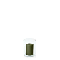 Olive 5cm x 7.5cm Pillar in 8cm x 10cm Glass