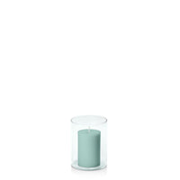 Sage Green 5cm x 7.5cm Pillar in 8cm x 10cm Glass