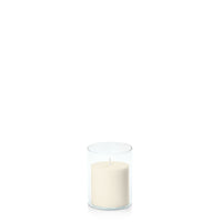 Ivory 7cm x 7cm Pillar in 8cm x 10cm Glass