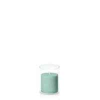 Sage Green 7cm x 7cm Pillar in 8cm x 10cm Glass