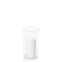 White 5cm x 10cm Event Pillar in 8cm x 15cm Glass
