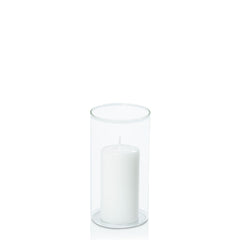White 5cm x 10cm Event Pillar in 8cm x 15cm Glass Pack of 1