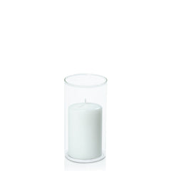 White 7cm x 10cm Event Pillar in 8cm x 15cm Glass Pack of 1
