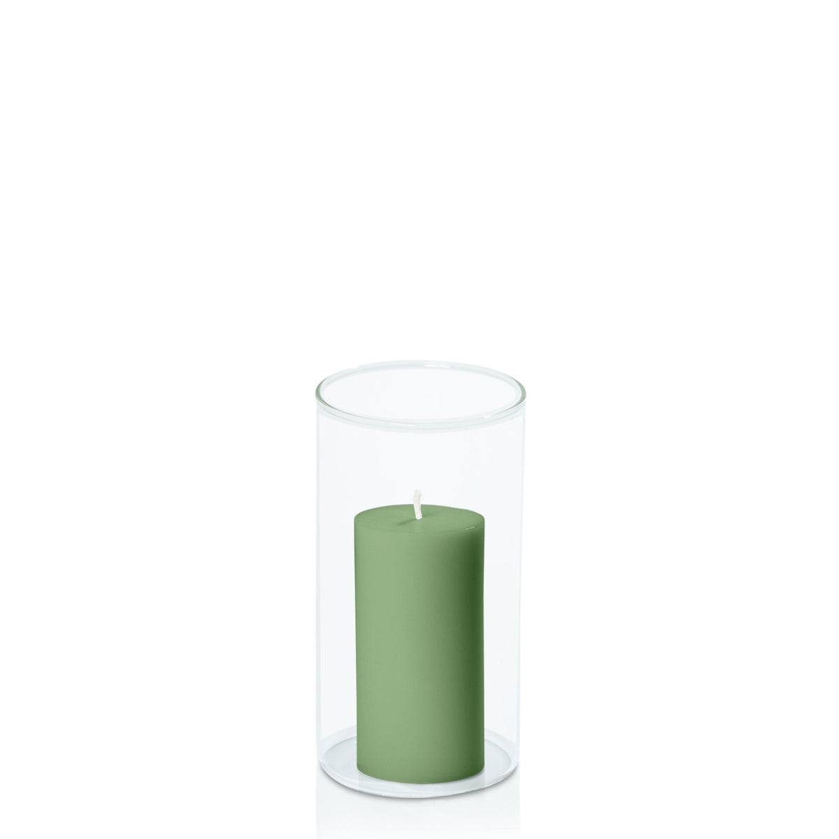 Green 5cm x 10cm Pillar in 8cm x 15cm Glass Pack of 1