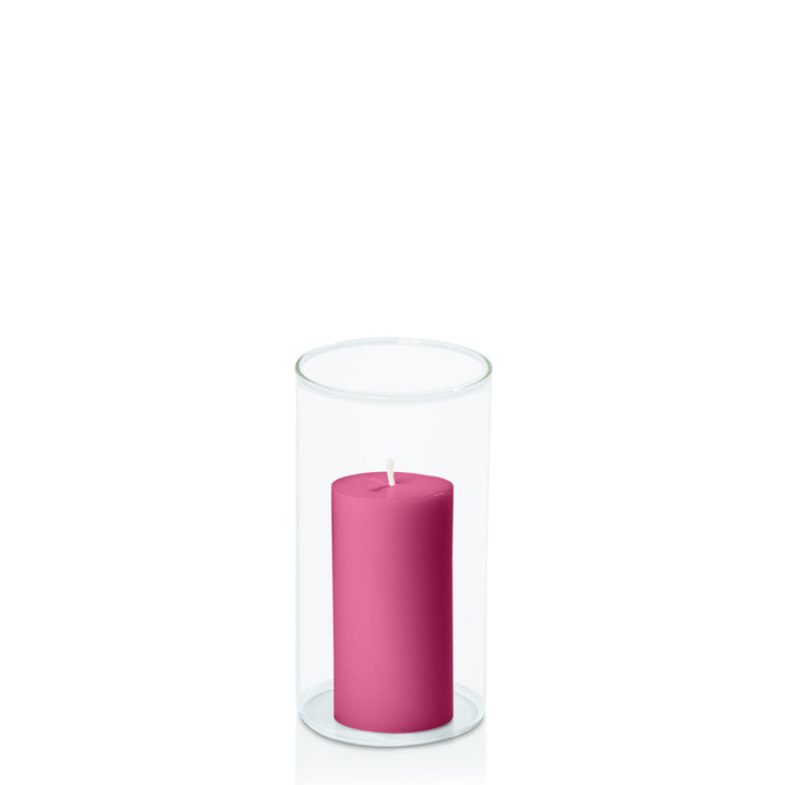 Magenta 5cm x 10cm Pillar in 8cm x 15cm Glass Pack of 1