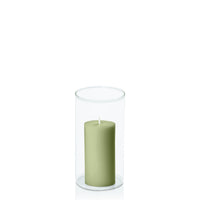 Matcha 5cm x 10cm Pillar in 8cm x 15cm Glass