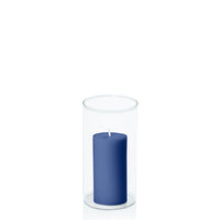 Navy 5cm x 10cm Pillar in 8cm x 15cm Glass