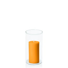 Orange 5cm x 10cm Pillar in 8cm x 15cm Glass Pack of 1