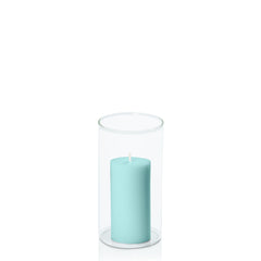 Pastel Teal 5cm x 10cm Pillar in 8cm x 15cm Glass Pack of 1