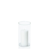 White 5cm x 10cm Pillar in 8cm x 15cm Glass