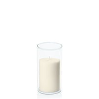 Ivory 7cm x 10cm Pillar in 8cm x 15cm Glass