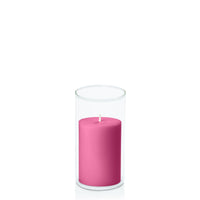 Magenta 7cm x 10cm Pillar in 8cm x 15cm Glass