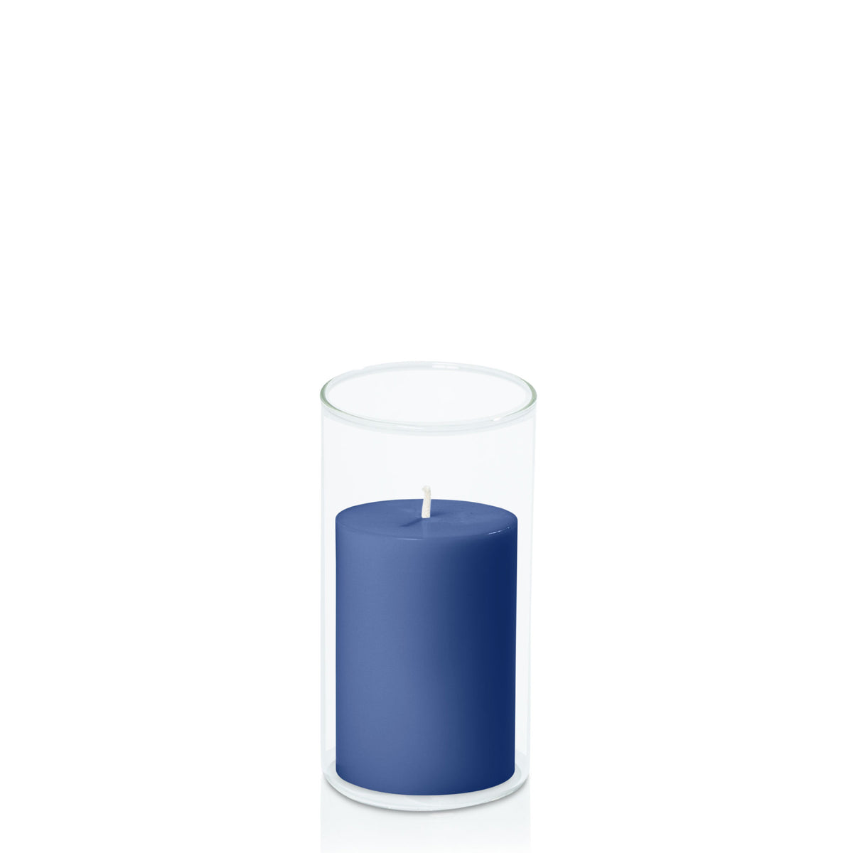 Navy 7cm x 10cm Pillar in 8cm x 15cm Glass Pack of 1