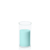 Pastel Teal 7cm x 10cm Pillar in 8cm x 15cm Glass