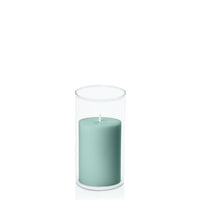 Sage Green 7cm x 10cm Pillar in 8cm x 15cm Glass