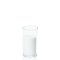 White 7cm x 10cm Pillar in 8cm x 15cm Glass