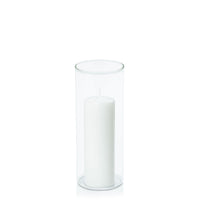 White 5cm x 15cm Event Pillar in 8cm x 20cm Glass