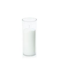 White 7cm x 15cm Event Pillar in 8cm x 20cm Glass