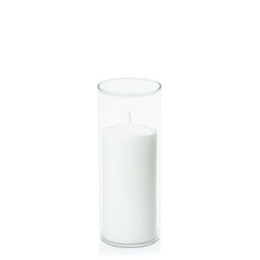 White 7cm x 15cm Event Pillar in 8cm x 20cm Glass Pack of 1