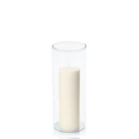 Ivory 5cm x 15cm Pillar in 8cm x 20cm Glass