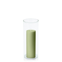 Matcha 5cm x 15cm Pillar in 8cm x 20cm Glass